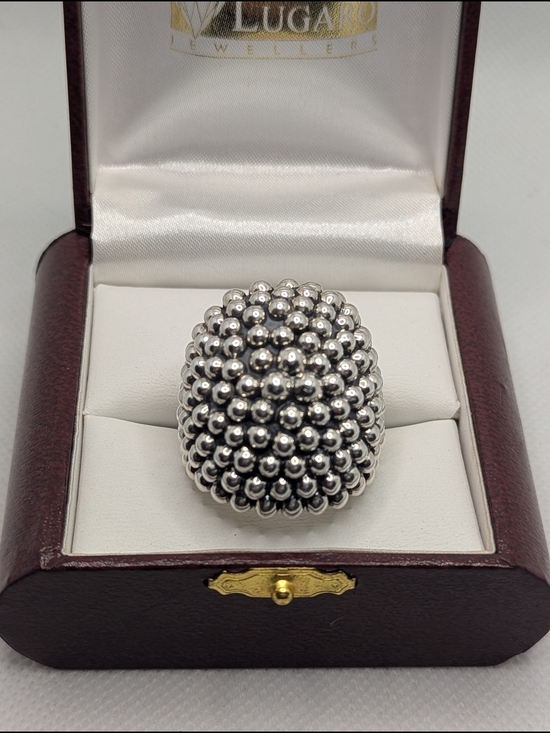 Jewelry - 🌟 Striking Vintage Mexican Fine Silver (.999) Beaded Dome Statement Ring 🌟